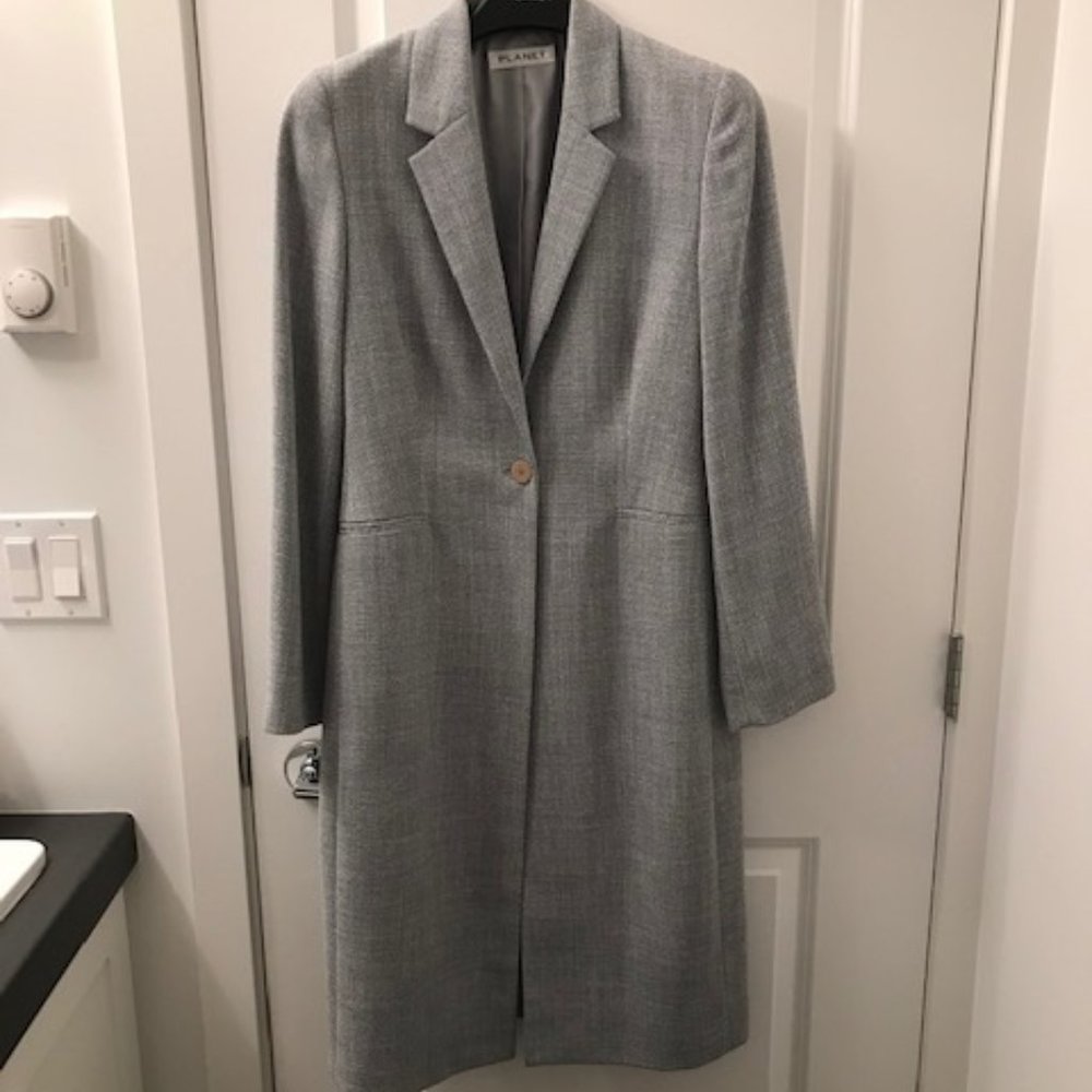 Bluish-light Gray Tweed Maxi Dress Coat ~ NWOT - Picture 1 of 14